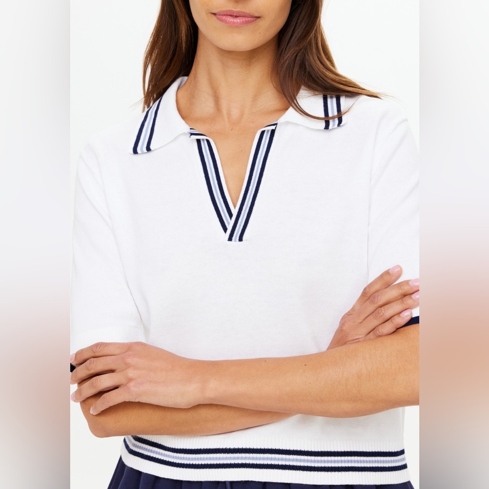 NEW THE UPSIDE ARCHIE COLLARED KNIT POLO! WHITE, SIZE S, NEW WITH TAGS!